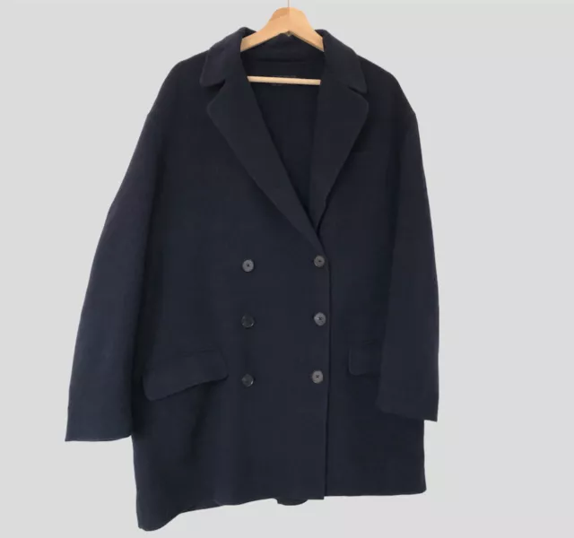 Joseph Navy Blue Wool Cashmere Double Breasted Light Coat Jacket Pockets 44 16