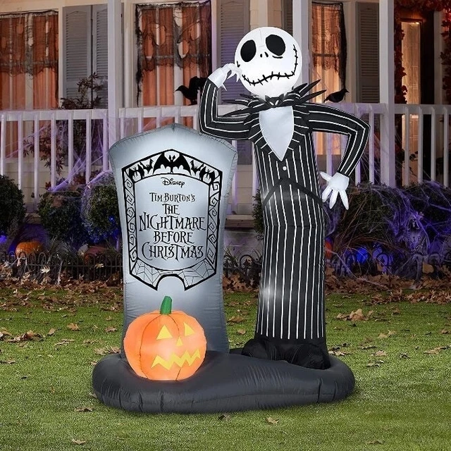 DISNEY JACK SKELLINGTON Tombstone Pumpkin Halloween Gemmy Airblown