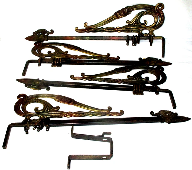 Antique Victorian Swing Arm Adjustable Curtain Rods Painted Metal Scroll (ab)