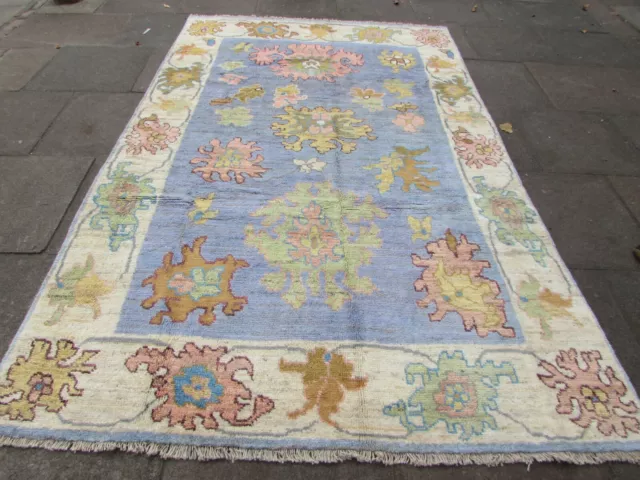Vintage Traditional Hand Made Turkish Oushak Oriental Wool Blue Carpet 291x184cm