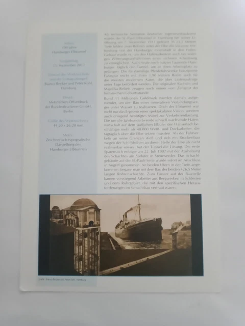 Ersttagsblatt ETB 30/2011 - "100 Jahre Hamburger Elbtunnel" 2