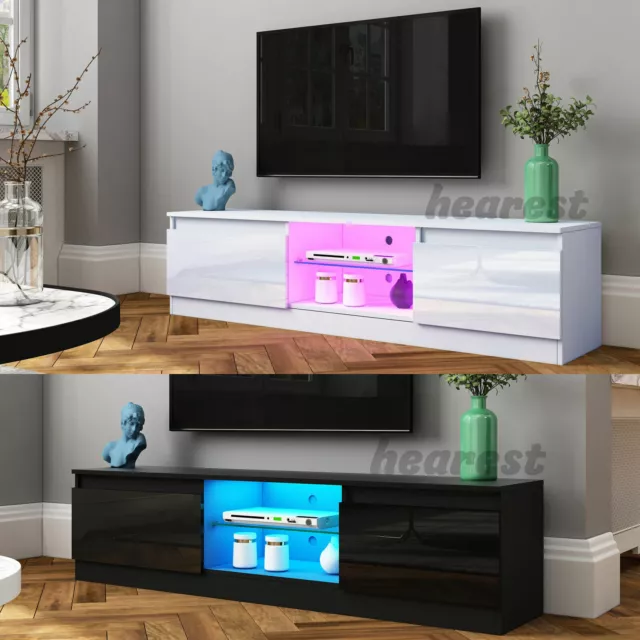 LED TV Stand Cabinet Unit Modern High Gloss 160CM MDF Entertainment RGB Lights