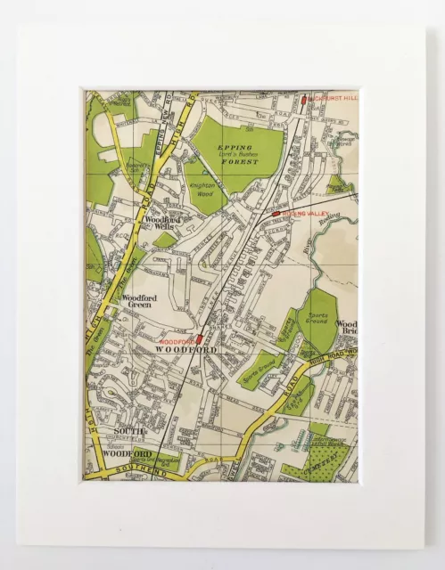 Antique 1940s London Map - Mounted - Colour - SOUTH WOODFORD, WOODFORD GREEN