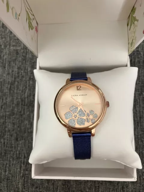 Laura Ashley watch for women- Blue with floral design- Mesh watch