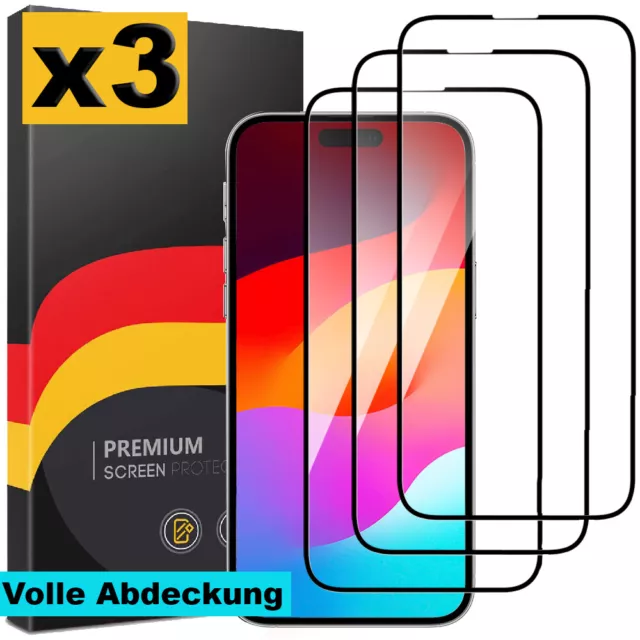 3x Full Screen Panzerfolie Glas Schutz Für iPhone 15 11 12 13 14 Pro Max Mini XR