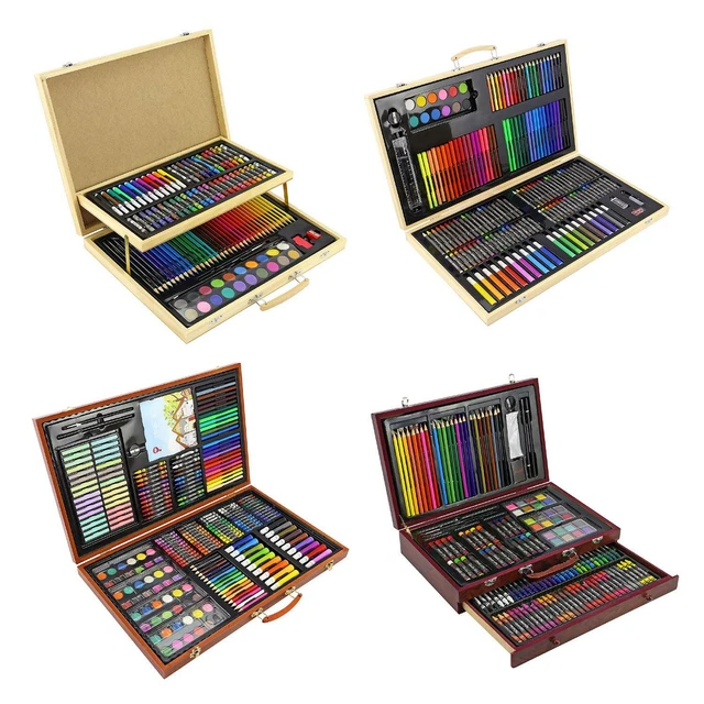 Artists Wooden Art Case Pencils Crayons Colour Painting Oil Pastels Set