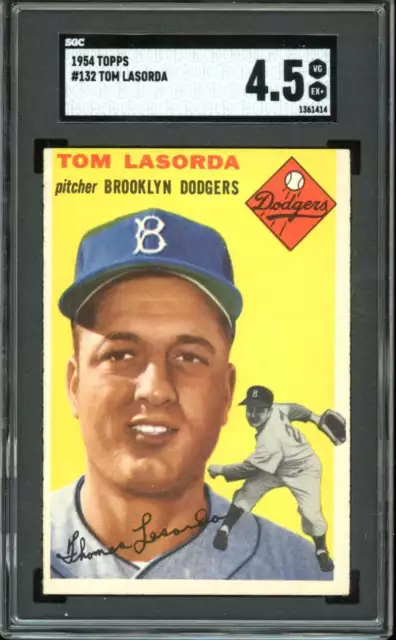 1954 Topps #132 Tom Tommy Lasorda RC/Rookie Dodgers HOF SGC 4.5 VG-EX+