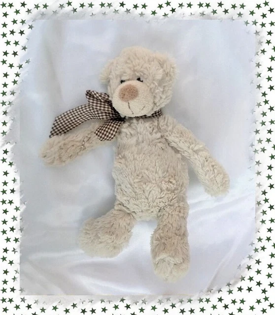 Doudou Peluche Ours Beige Noeud Vichy Marron Maxita