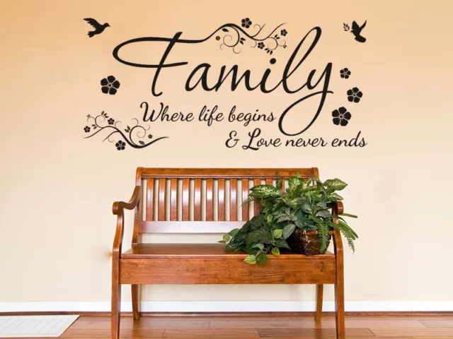 Family Wall Quote "Where life begins" Wall Art Sticker, Vinyl Decal,Transfer