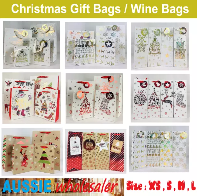 Au 12pc Christmas XMAS Gift Bags/ Wine Bottle Bags Gift  Paper Wrap Holder Party