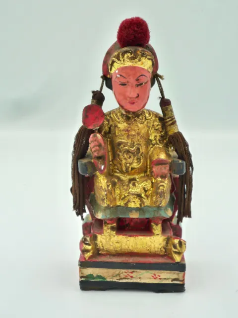 A CHINESE POLYCHROME PAINTED WOODEN QING ERA CARVED TEMPLE FIGURE 19th C ASIAN