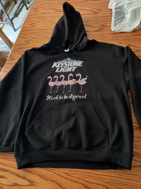Keystone Light Black Pullover Hoodie Gildan Heavy Weight XL Pink Flamingos