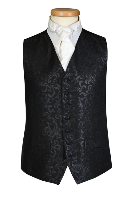 Nero Paisley Mulinello Gilet Matrimonio Elegante Abito Cappotto Business Lavoro