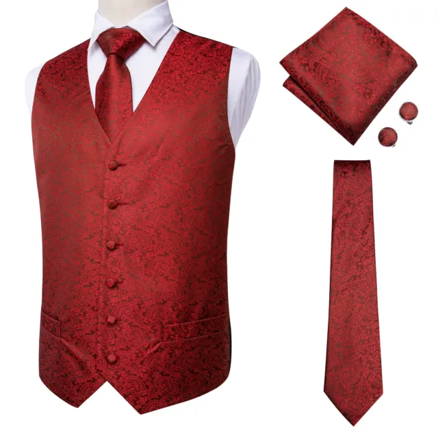 Mens Paisley Waistcoat Casual Wedding Vest Silk Tie Set Casual Formal Tops Suit 9