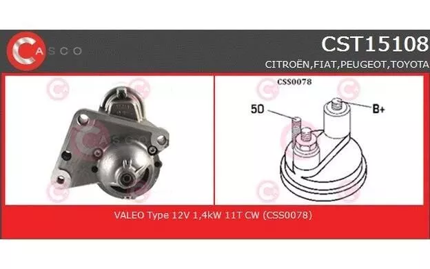 CASCO Démarreur pour CITROEN C3 C2 C1 NEMO PEUGEOT 1007 207 BIPPER CST15108AS