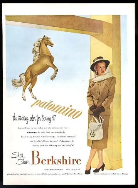 1947 Palomino Cavallo Arte Berkshire Nylon Calze Vintage Stampa Ad