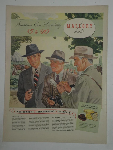 Magazine Ad* - 1942 - Mallory Hats - World War II