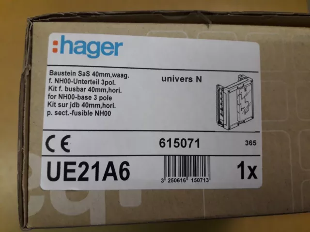 Hager Baustein, universN, UE21A6, 300x250mm, f. 1 NH00-Unterteil 3 polig, OVP!