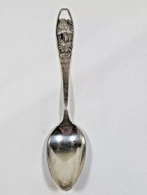 Native Hut Habana Cuba Seal Crest Cut-Out Handle Sterling Souvenir Spoon