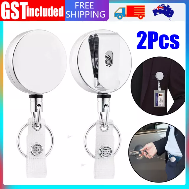 2X Heavy Duty Large Retractable Key Chain Steel Wire Badge Holder ID Card Holder