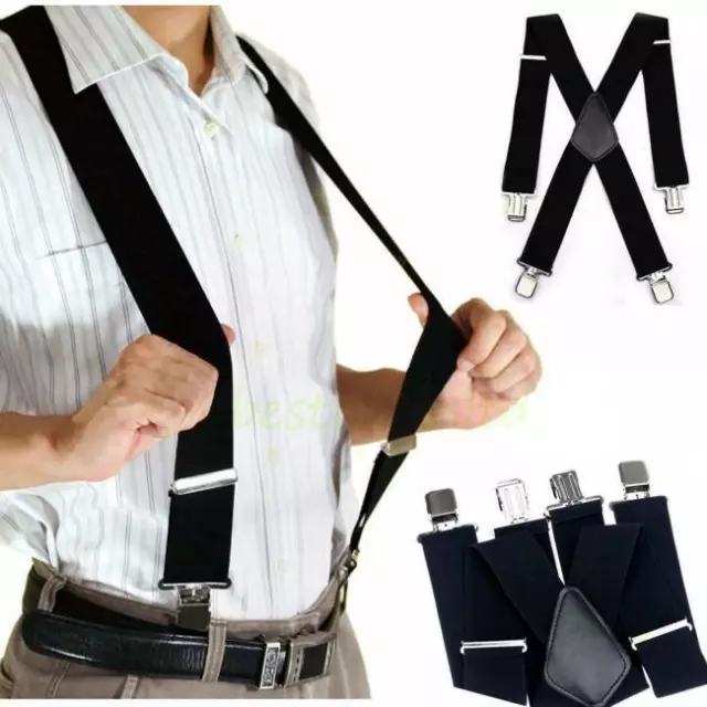 35mm Adjustable Elasticated Heavy Duty Mens Suspenders Braces Clip On Trouser SH