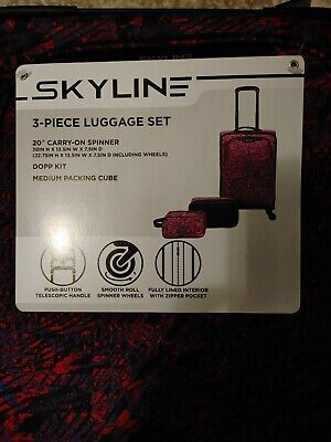 Skyline 3 piece luggage set 20" Carry On Suitcase Dopp Kit Bag Free Shipping