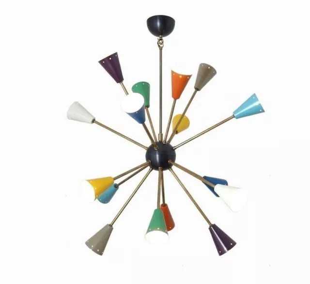 Mid century Style 16 Lights Multicolored Brass Sputnik Chandelier for Decoration
