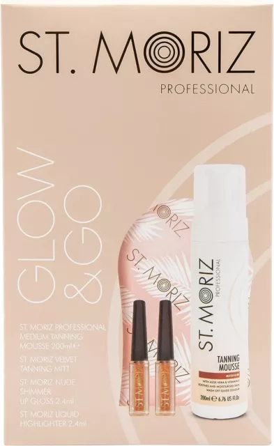 ST. MORIZ Glow & GO Gift Set - Tanning Mousse,  Lip Gloss, Highlighter & Mitt