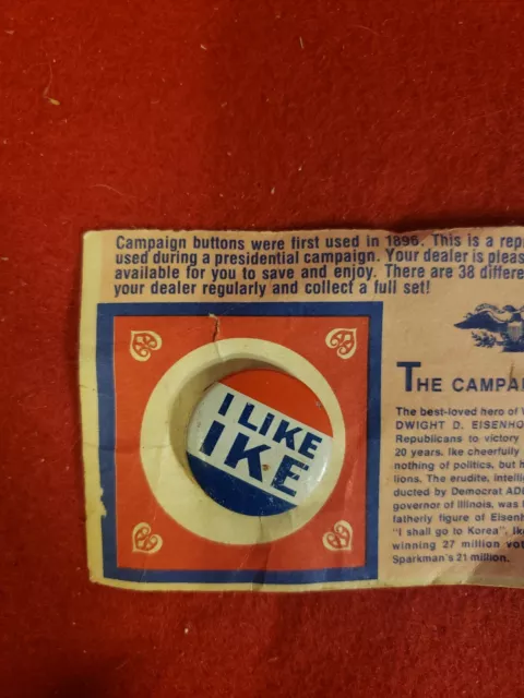 Vintage 1952 **I LIKE IKE ** 1952 bouton de reproduction Eisenhower Pinback 3