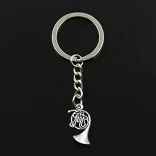 French Horn Keychain Music Instrument Charm 30mm Key Ring Silver Color Keychains 2