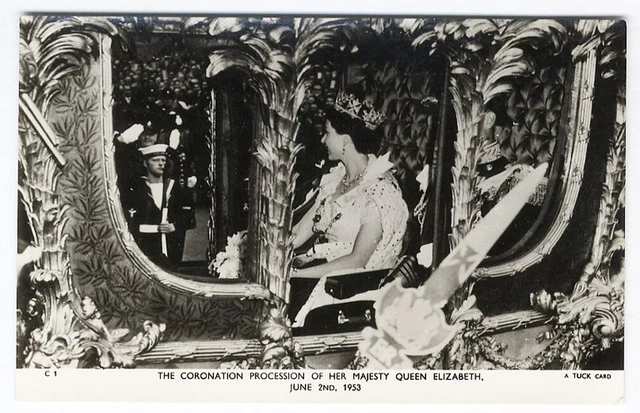 CORONATION rppc Queen Elizabeth II 1953 Procession Carriage TUCK Postcard