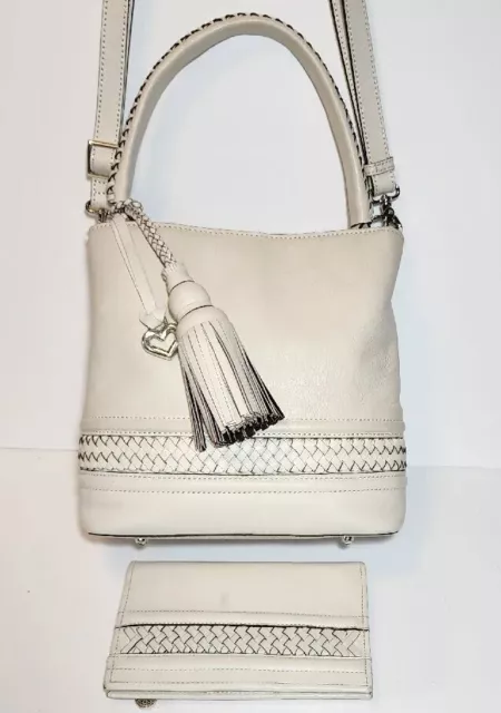 Brighton Ferrera Coll. Caldera White Tasseled Bucket Handbag Wallet Set Read$745