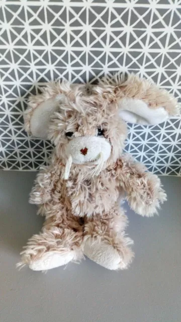 Doudou peluche lapin poils longs beige crème Gipsy 20 cm