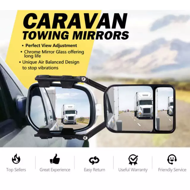 2x Adjustable Big Size Mirror Clip-on Side Extension Car Trailer Rectangle 2