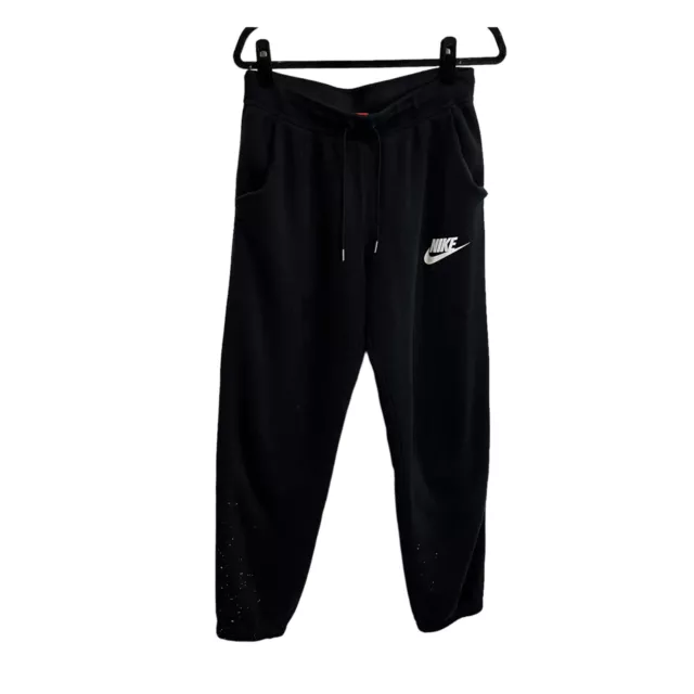 Nike Rally Joggers Black White Logo Pull On Drawstring Sweat Pants Womens Size M