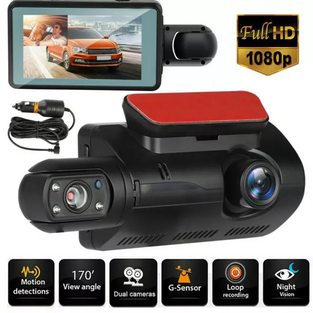 HD 1080P Car DVR 3" Dash Cam Front and Rear Lens Video Recorder Camera G-sensor