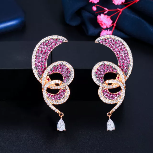 Multi-Tone Gold Plated CZ Long Dangle Drop Earrings Women Jewelry Accessories