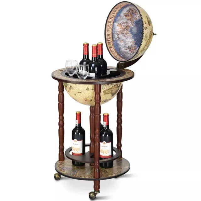 Mappamondo Mobile angolo bar con ruote porta liquori  88x45x45cm Crema vintage