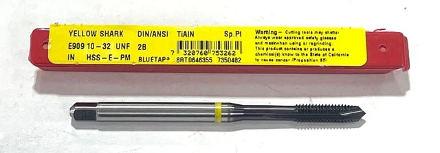 Dormer 10-32 HSSE-PM Spiral Point Plug Tap Yellow Ring 3FL TiAlN 2B