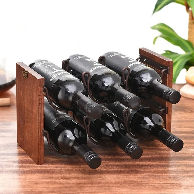 Double Layer Red Wine Rack Solid Wood Wrought Iron Bottle Holder Bar Accessories