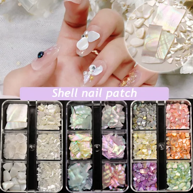 6 Girds 3D Nail Art Tips Irrégulier Abalone Shell Nail Stone Mixed Gems R