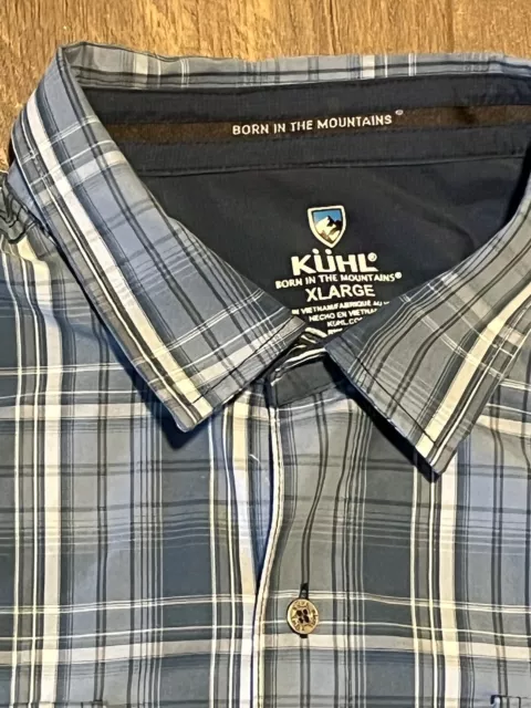 KUHL ELUXUR SHIRT Mens XL Long Sleeve Plaid Button Up Cotton Blue ...