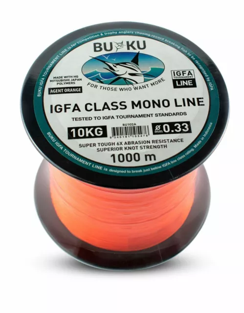 Buku IGFA Class 1000m Agent Orange Monofilament Fishing Line - Choose Lb - Free