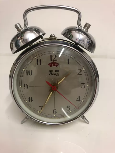 Hero Vintage Bedside Alarm Clock - made in China - Runs But alarm broken