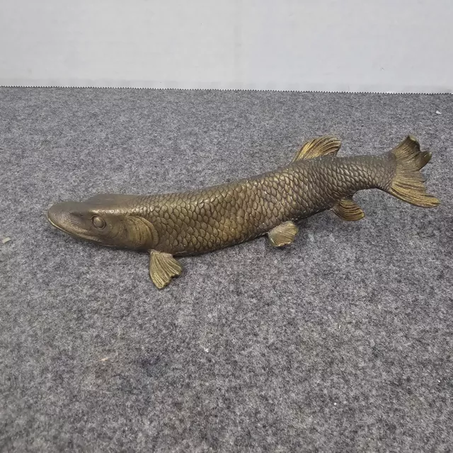 Vintage Solid Brass Musky Fish Figure Sculpture