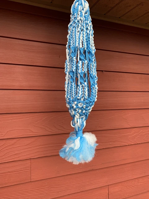 Macrame Plant Hanger Holder Handmade Baby Blue White 30” Long, 5” Wide