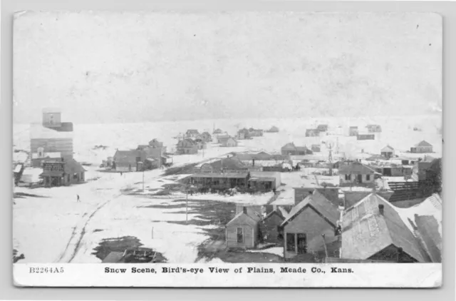 Snow Scene Birdseye Plains Kansas Meade County OLD VTG Zimmerman Unused Postcard