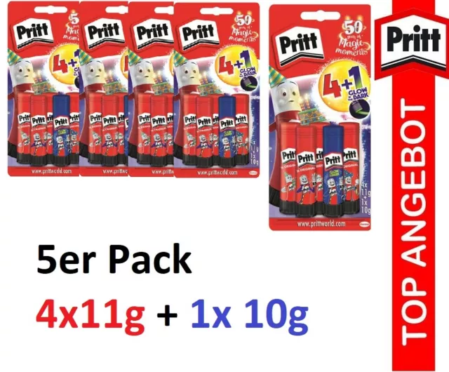 5er Paquete Pritt Palillo de Pegamento Multipack 4x11g+ 1x 10g Glow En The Dark