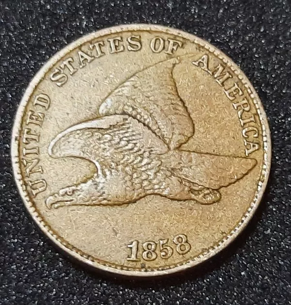 1858 USA Flying Eagle Cent Penny. 1C Large Letters US Coin