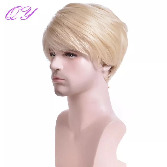 Golden Male Short Natural Straight Synthetic Men Wigs Party Cosplay Man Hair Wig